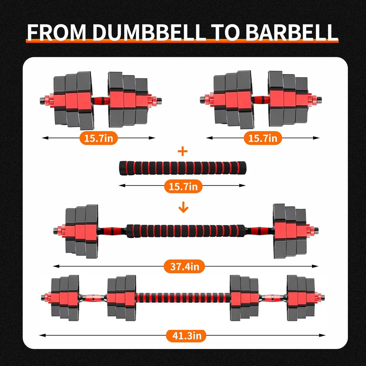 Adjustable Dumbbell Set 2 In 1 Convertible Barbell 5 To 44 Lbs Rubber Coated