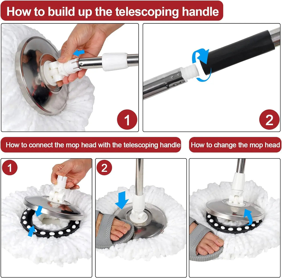 360 Spin Mop Bucket With 3 Microfiber Heads And Stainless Wring Basket