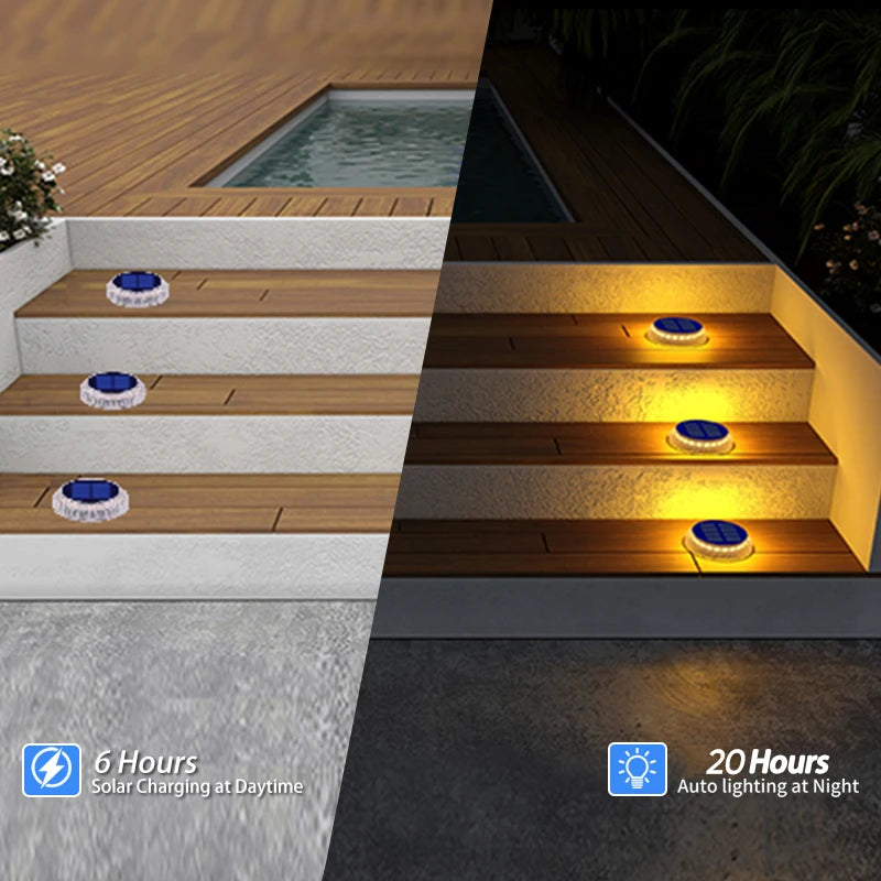 Solar Deck Step Lights IP68 Waterproof Auto On Off Heavy Duty