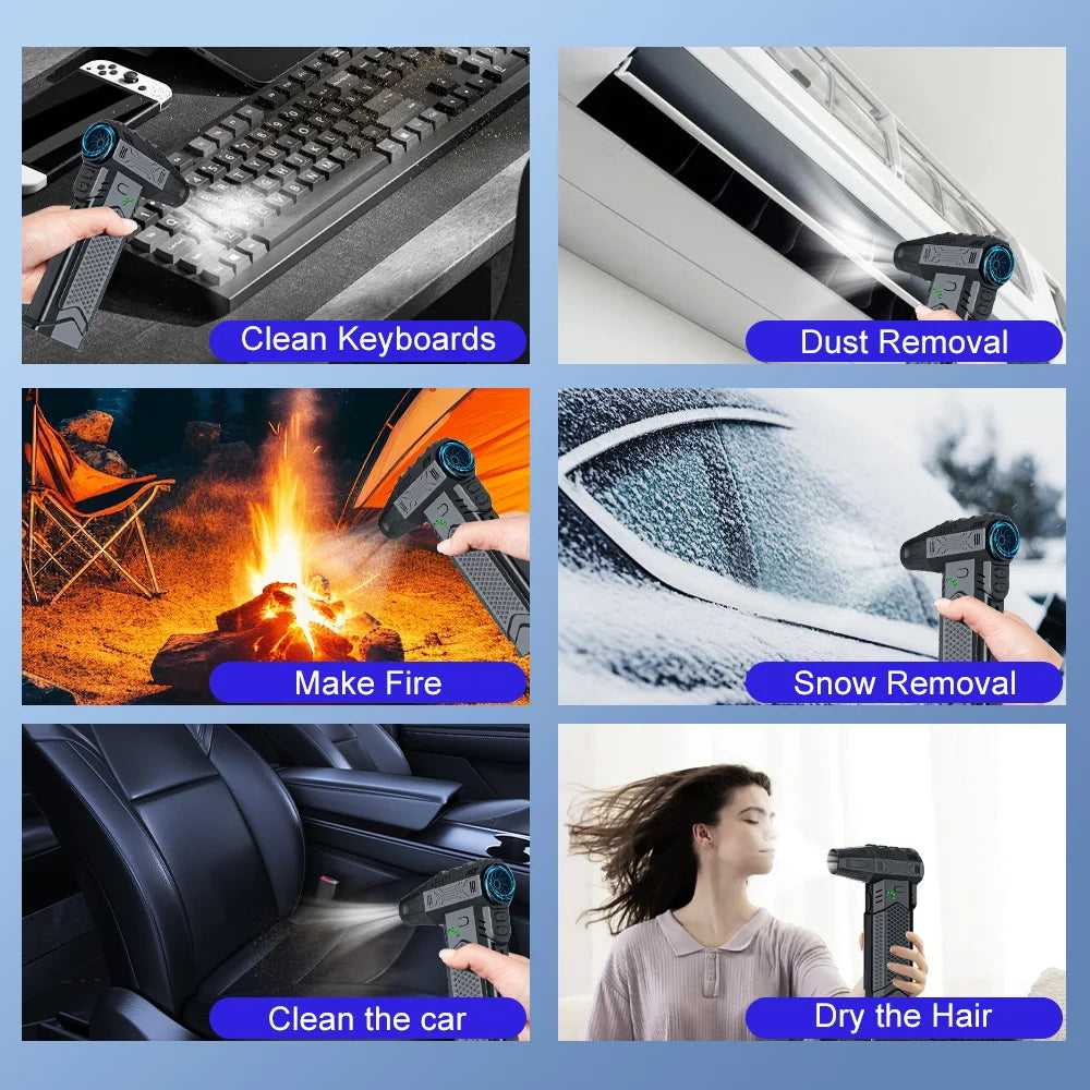 Electric Handheld Vacuum Cleaner With Turbo Fan Air Blower For Car And Keyboard