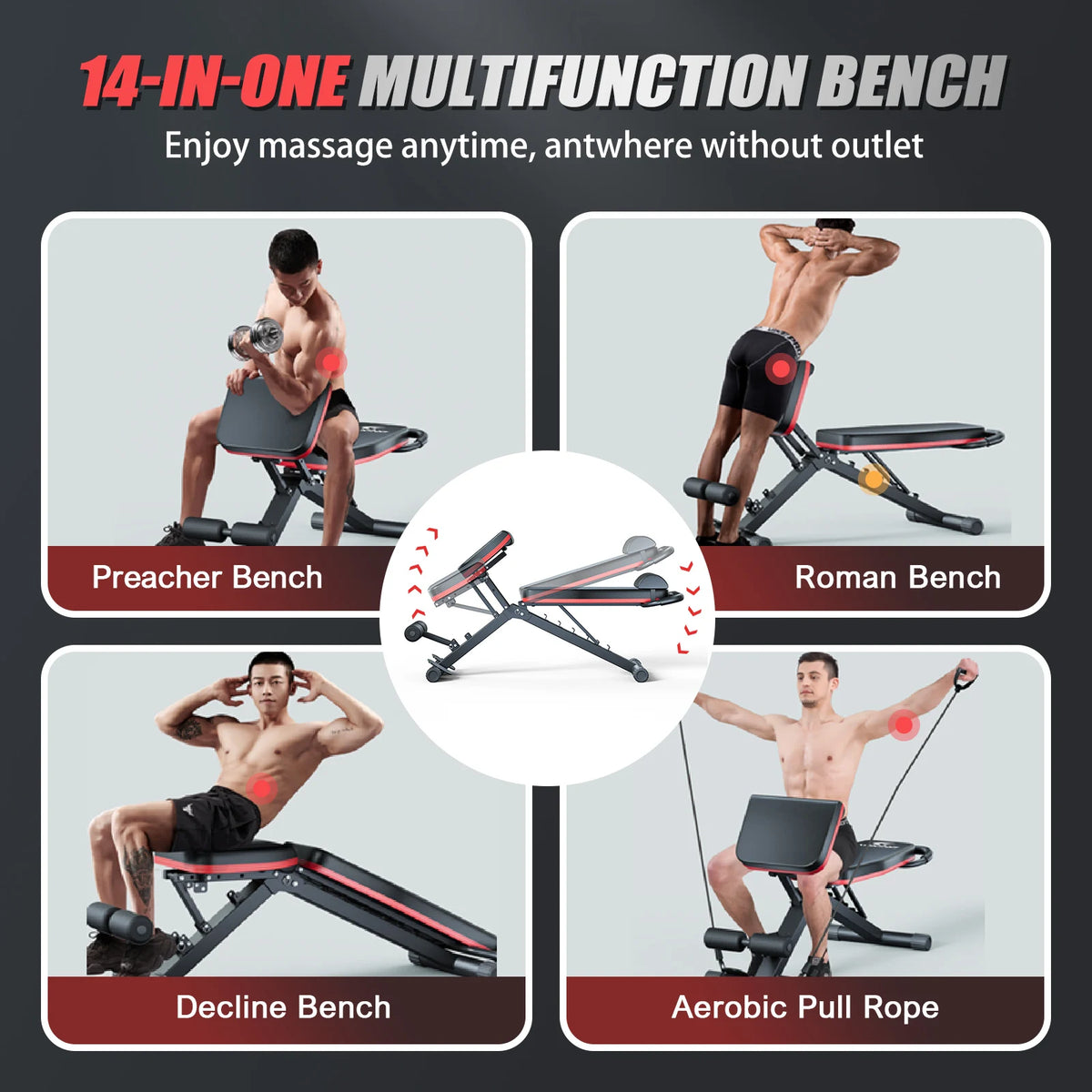14 In 1 Foldable Dumbbell Bench With 6 Position Levels For Home Gym Strength Workouts