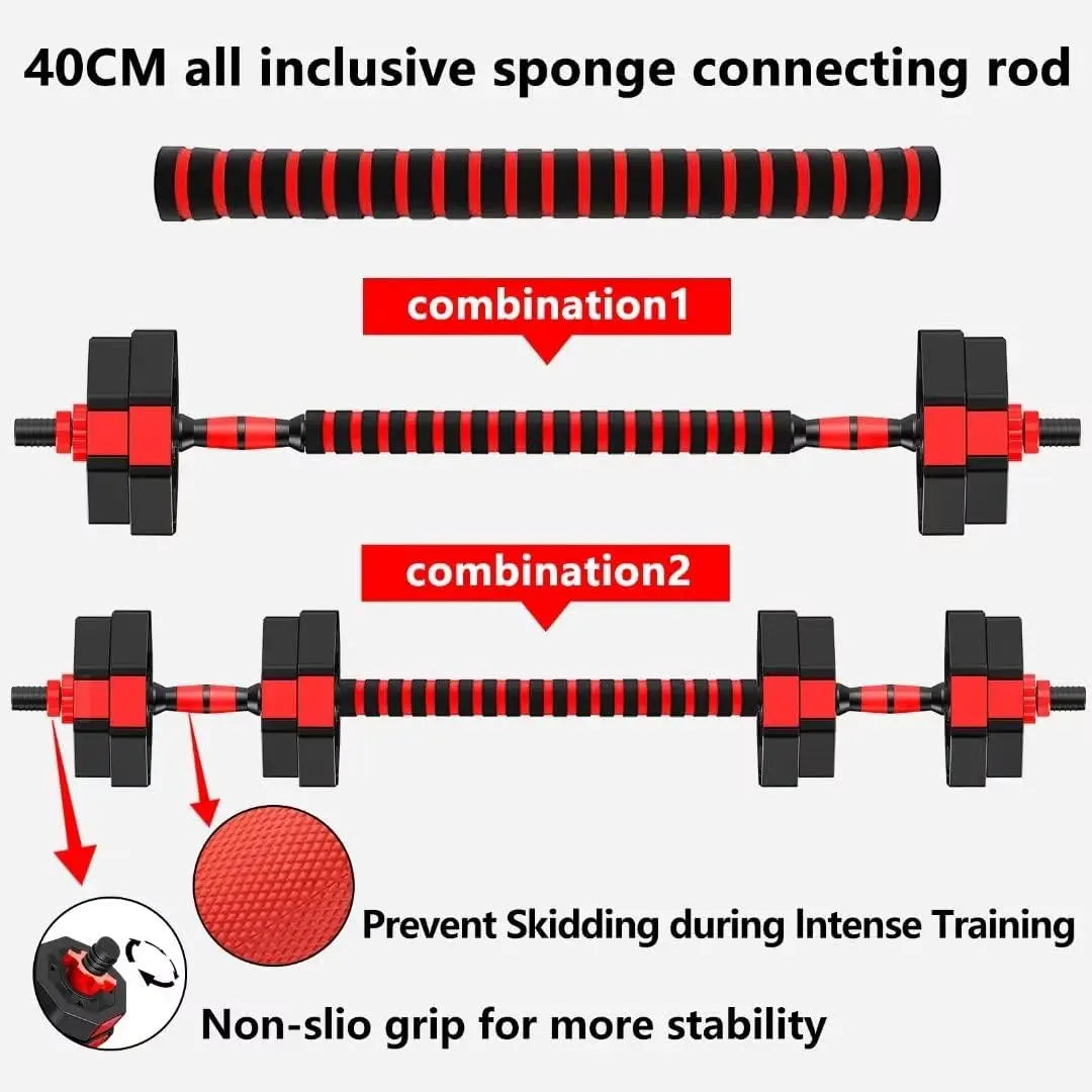 Adjustable Dumbbell Set 2 In 1 Convertible Barbell 5 To 44 Lbs Rubber Coated