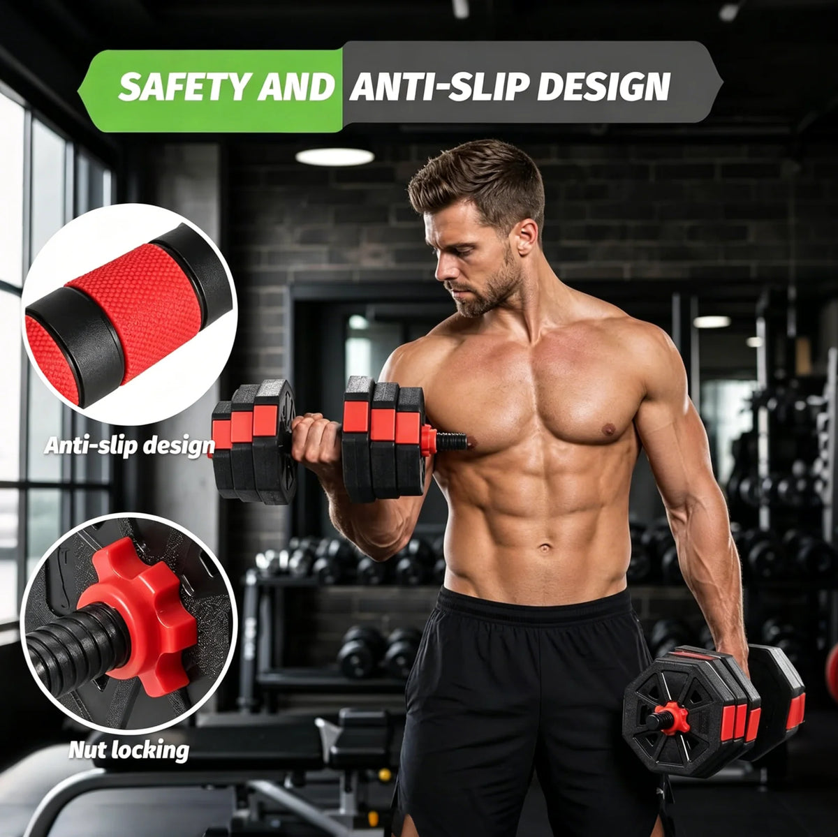 Adjustable Dumbbell Set 2 In 1 Convertible Barbell 5 To 44 Lbs Rubber Coated
