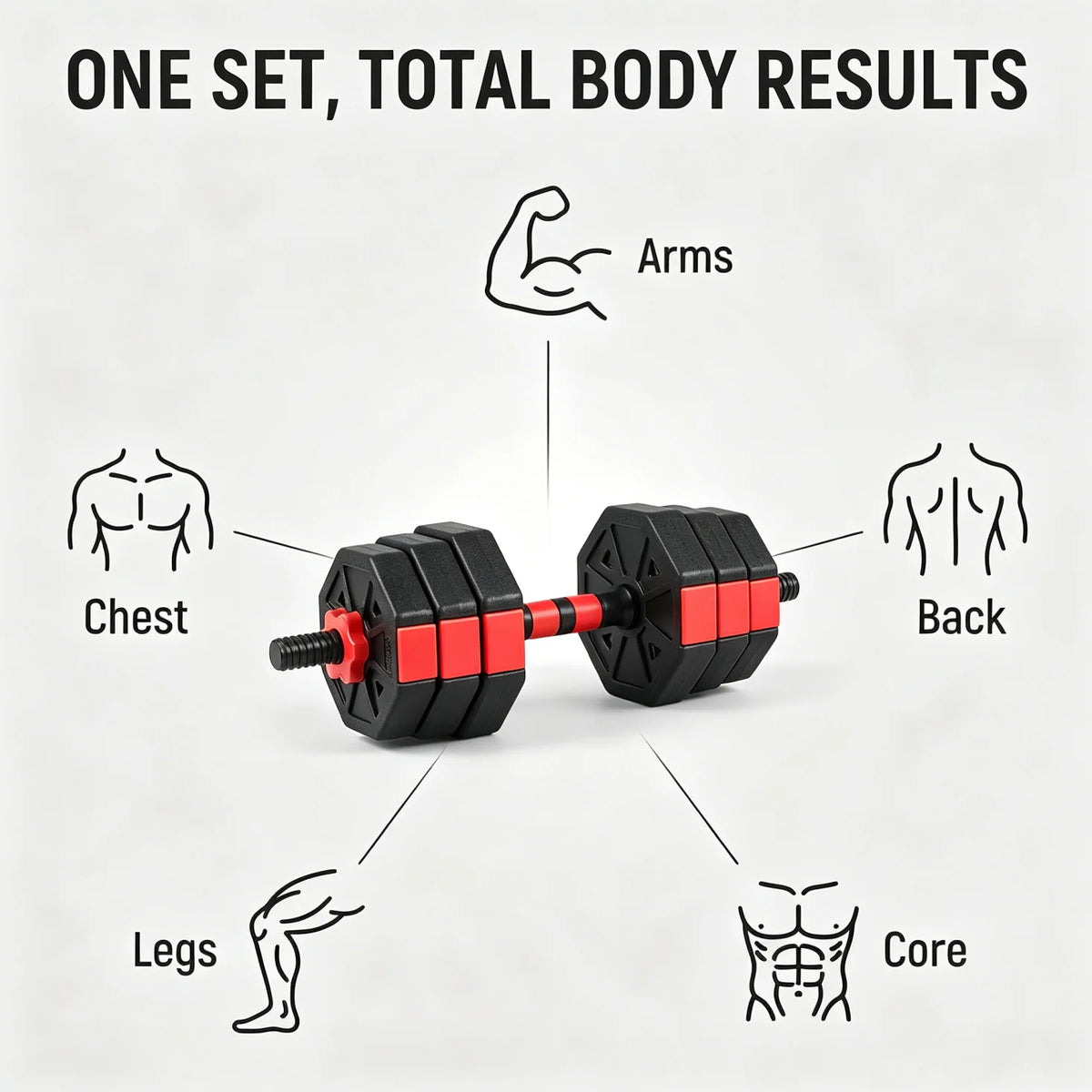 Adjustable Dumbbell Set 2 In 1 Convertible Barbell 5 To 44 Lbs Rubber Coated