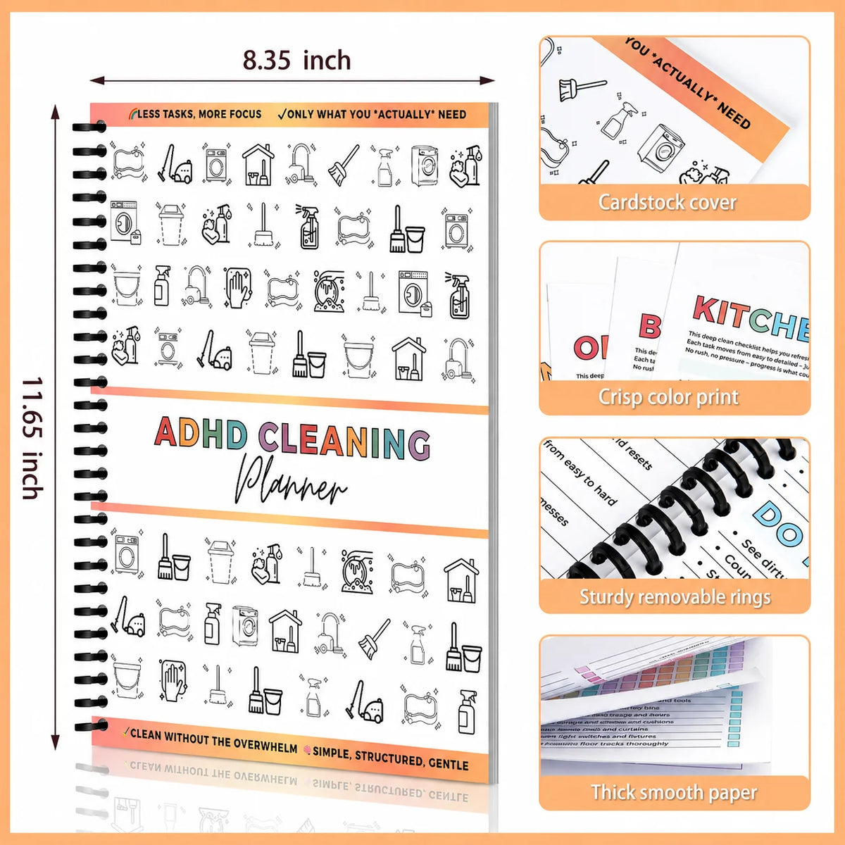 ADHD Cleaning Planner Spiral Bound House Chores Organizer Notebook