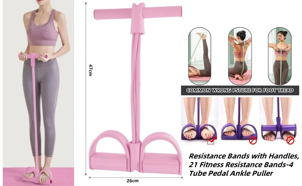 6 Tube Natural Rubber Pedal Resistance Bands Yoga Stretching Rope Home Fitness