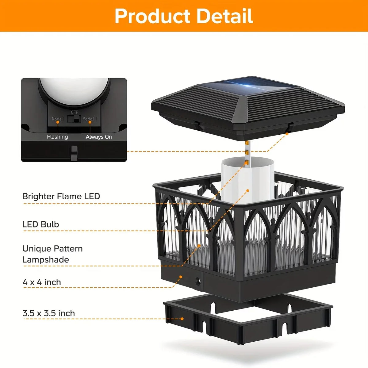 Outdoor Waterproof Villa Gate Fence Light Solar Light Outdoor Villa Column Lamp Fence Gate Pillar Head Led Lamp For House Garden