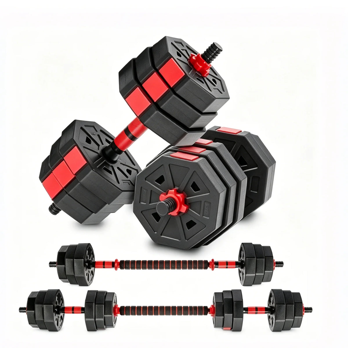 Adjustable Dumbbell Set 2 In 1 Convertible Barbell 5 To 44 Lbs Rubber Coated