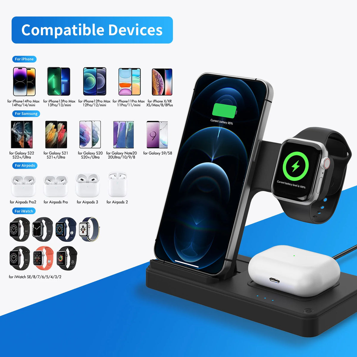 3 In 1 Magnetic Wireless Charger 18W Fast Foldable For Iphone Watch AirPods