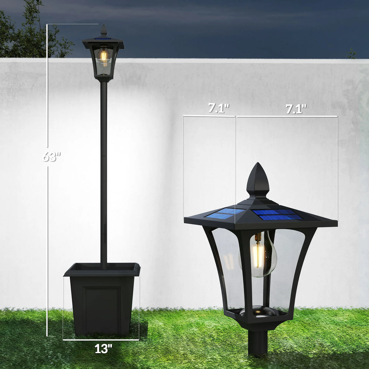 63 Inch Solar Lamp Post Lights 2 Pack Black Aluminum Planter Garden Light