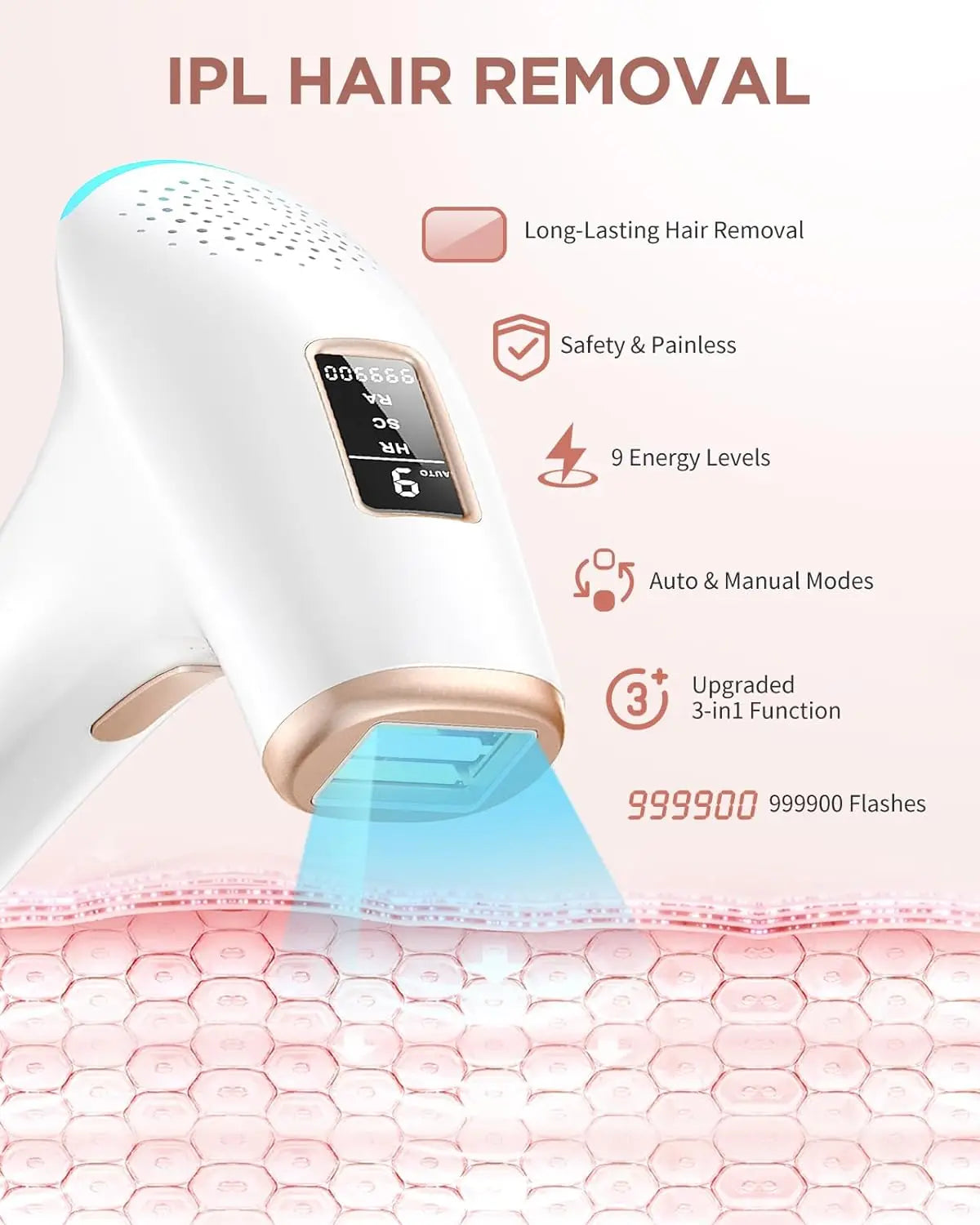 Jooypep 999900 Flashes IPL Hair Removal Epilator Painless Permanent Home Use