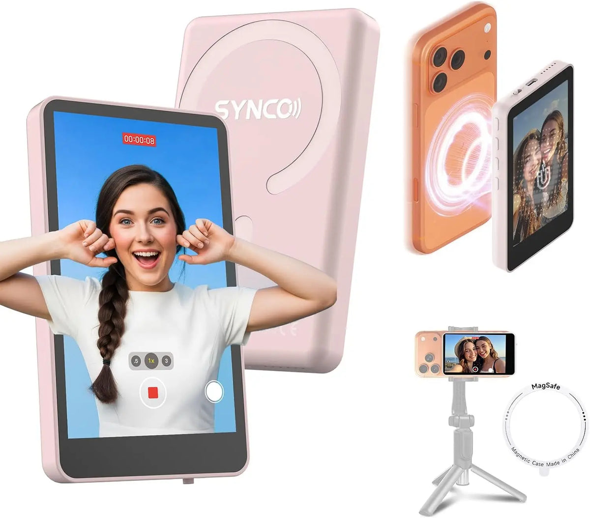 SYNCO XView M4 - 4 Inch Magnetic Vlog Selfie Monitor Screen P2P Wireless Connection Bluetooth Remote Control - No WiFi Needed Portable Rear Camera Viewfinder Compatible with iPhone Smartphone Ideal for Outdoor Vlog Shooting L