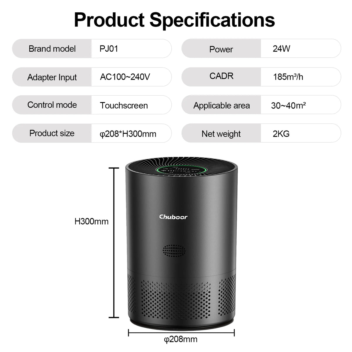 Chuboor H13 True HEPA Air Purifier With PM25 Sensor And App Control
