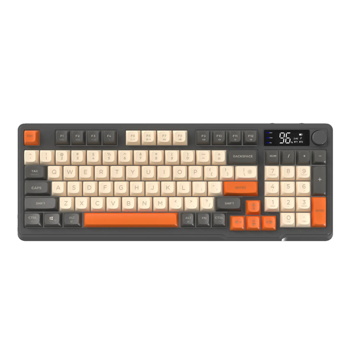 Wireless Gaming Keyboard with Display Screen & Knob, Bluetooth/2.4GHz Quiet Membrane Keyboard, 3000mAh Rechargeable