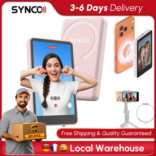 SYNCO XView M4 - 4 Inch Magnetic Vlog Selfie Monitor Screen P2P Wireless Connection Bluetooth Remote Control - No WiFi Needed Portable Rear Camera Viewfinder Compatible with iPhone Smartphone Ideal for Outdoor Vlog Shooting L