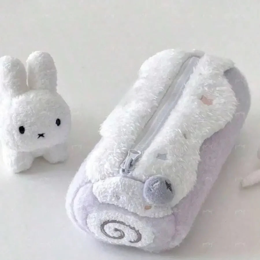 Cute Swiss Roll Plush Pencil Case Large Capacity Storage Bag For Students