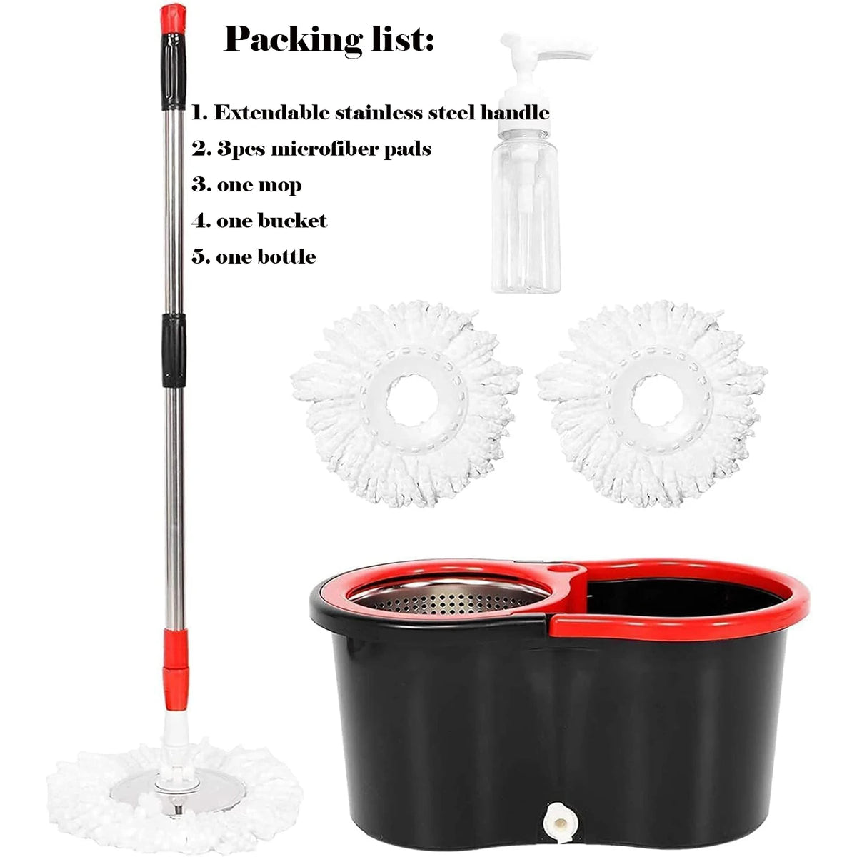 360 Spin Mop Bucket With 3 Microfiber Heads And Stainless Wring Basket