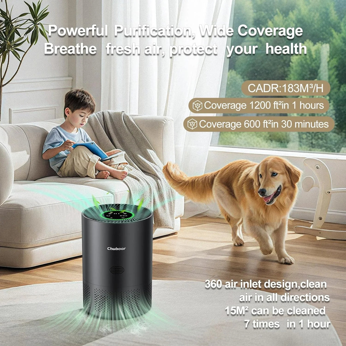 Chuboor H13 True HEPA Air Purifier With PM25 Sensor And App Control