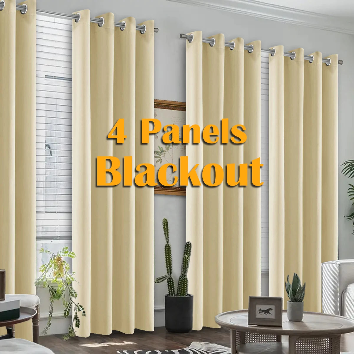 4 Panels Blackout Curtains Heat Insulated Grommet Polyester Darkening Set