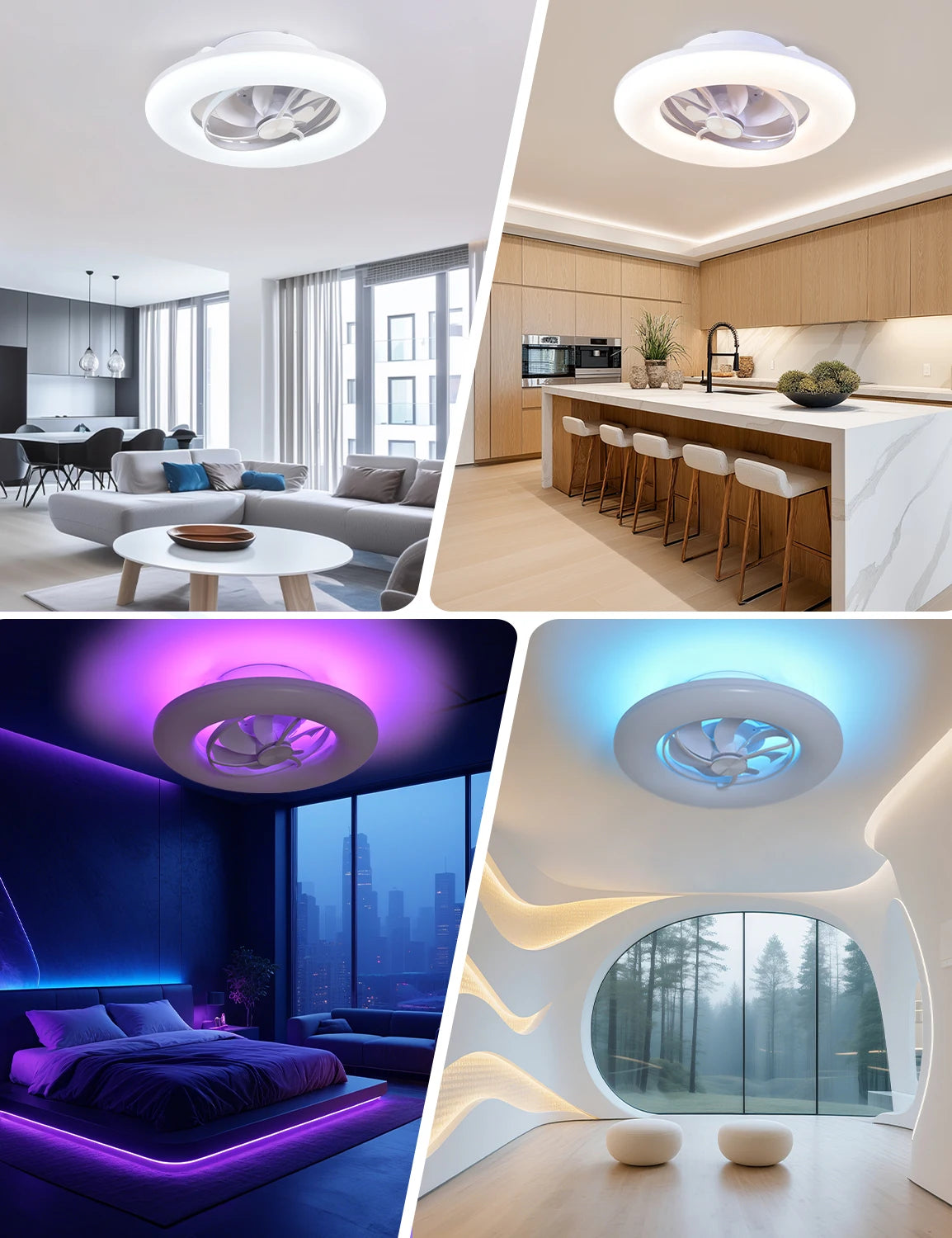 Orison 22" 360° Oscillating Ceiling Fan with Light, Rotating Low Profile Flush Mount Ceiling Fan, Smart RGB Ceiling Fans, Alexa&Google Compatible, Dimmable LED, APP/Remote, Modern for Bedroom