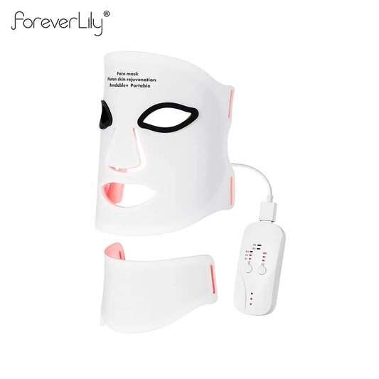Silicone LED Face Neck Mask 7 Colors Red Light Infrared Photon Therapy Mask Flexible Wireless LED Beauty Mask for Skin Repair Rejuvenation Home Skin care