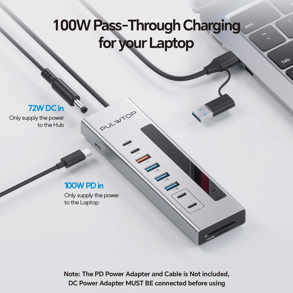 PULWTOP Powered USB C Hub with SD/TF, USB C 10Gbps, USB-A 5/10Gbps and 2 * 24/45W Type-C PD Charging Ports (Not Support Video)