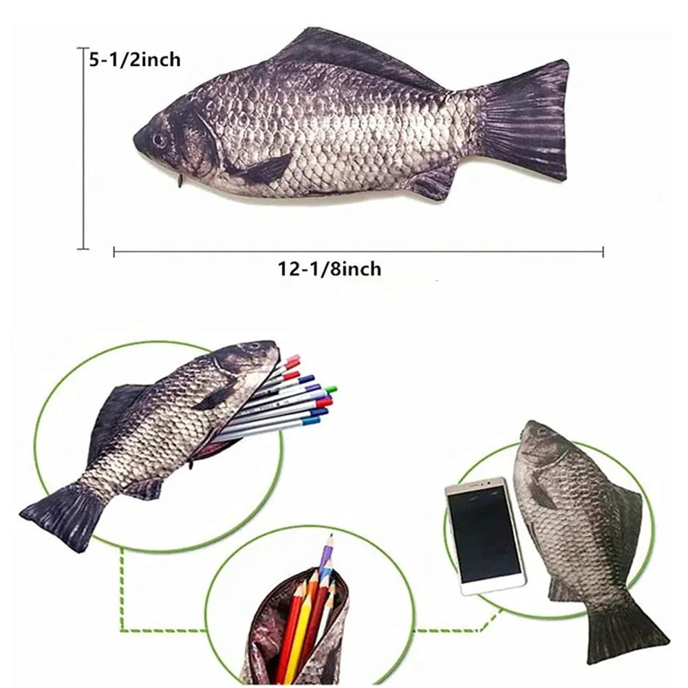Novelty Fish Pencil Case – Cute Pen Bag Storage Pouch for Office School, Multifunctional Coin Purse for Pens Markers Makeup, Funny Gift for Kids