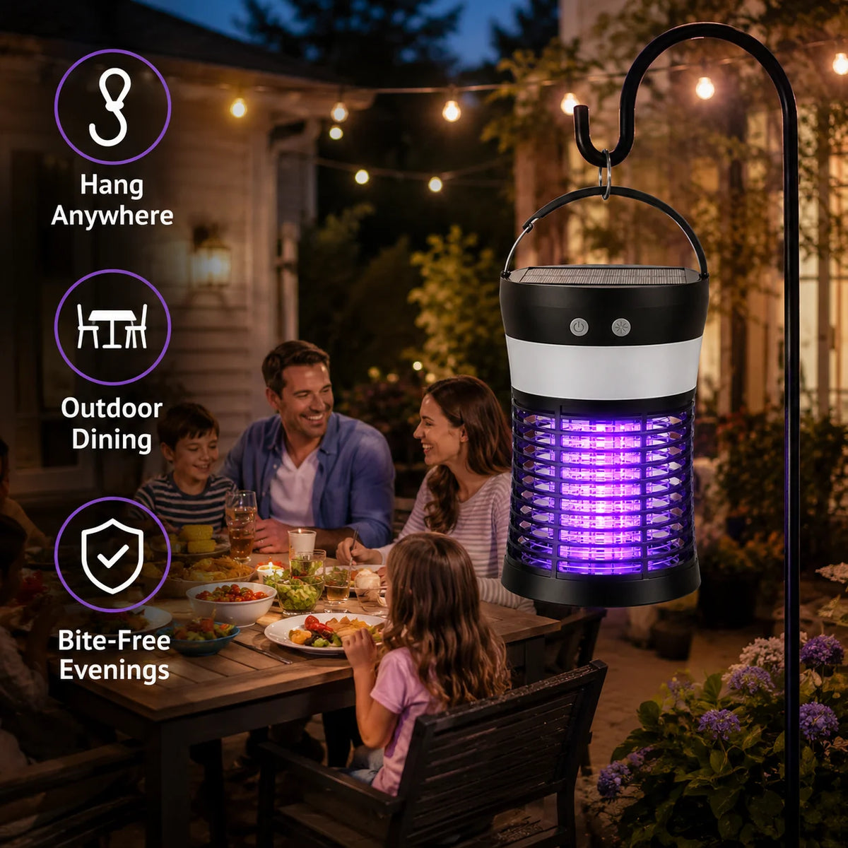 Rechargeable Solar Bug Zapper For Indoor Outdoor 3000V Insect Killer