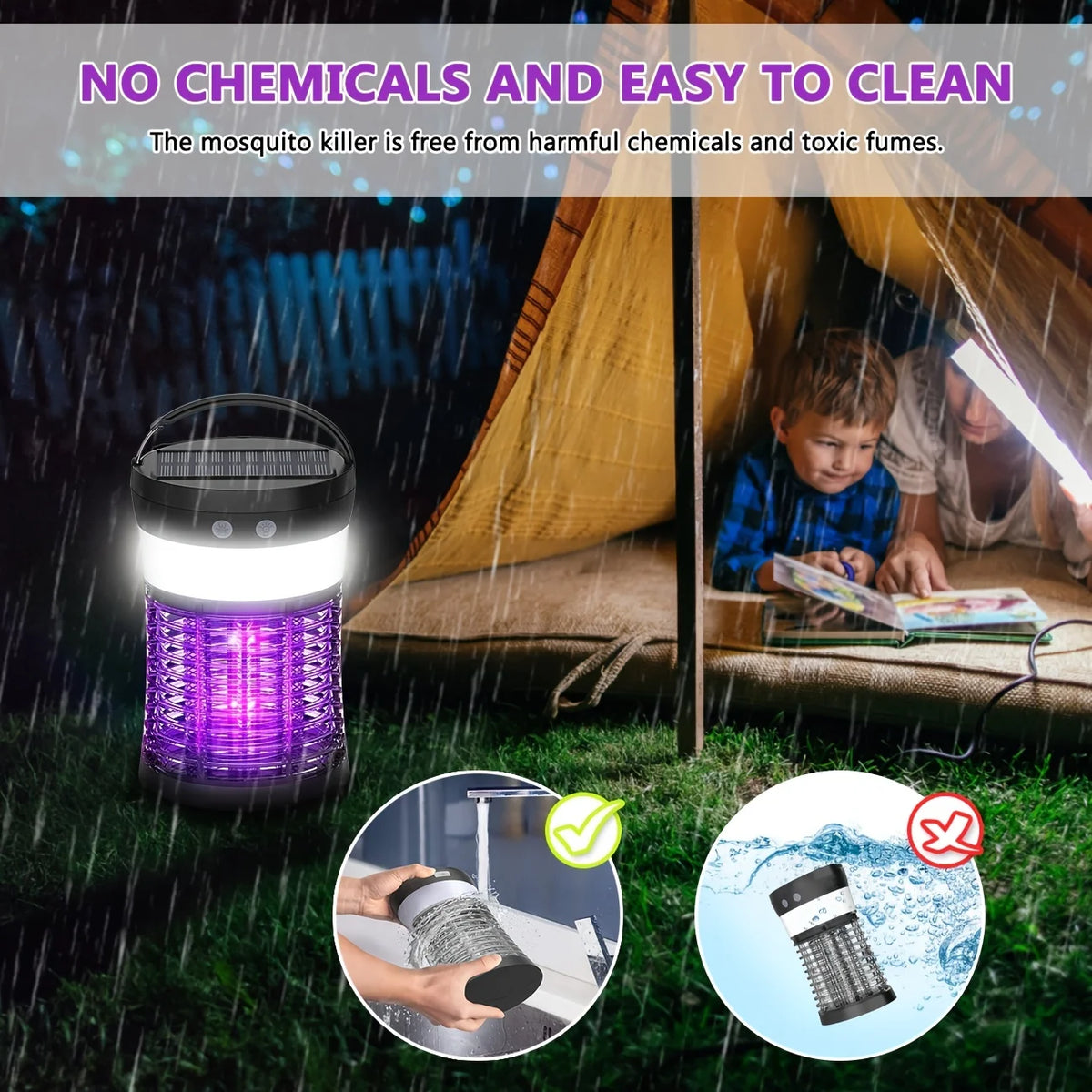 Rechargeable Solar Bug Zapper For Indoor Outdoor 3000V Insect Killer