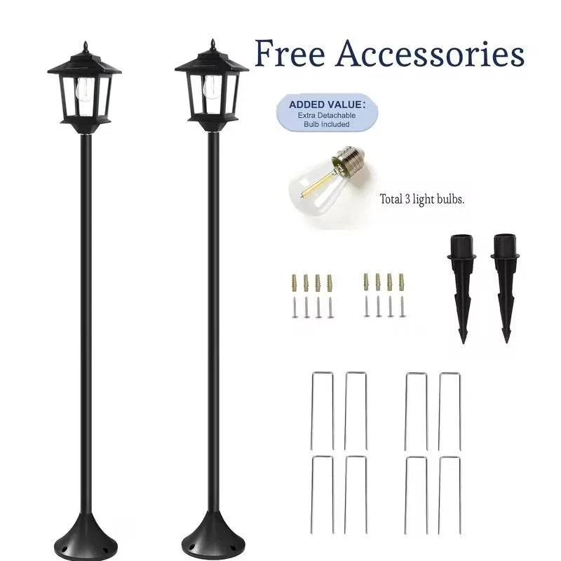 2 Pack 63 Inch Solar Lamp Post Lights Outdoor IP44 Waterproof Warm White