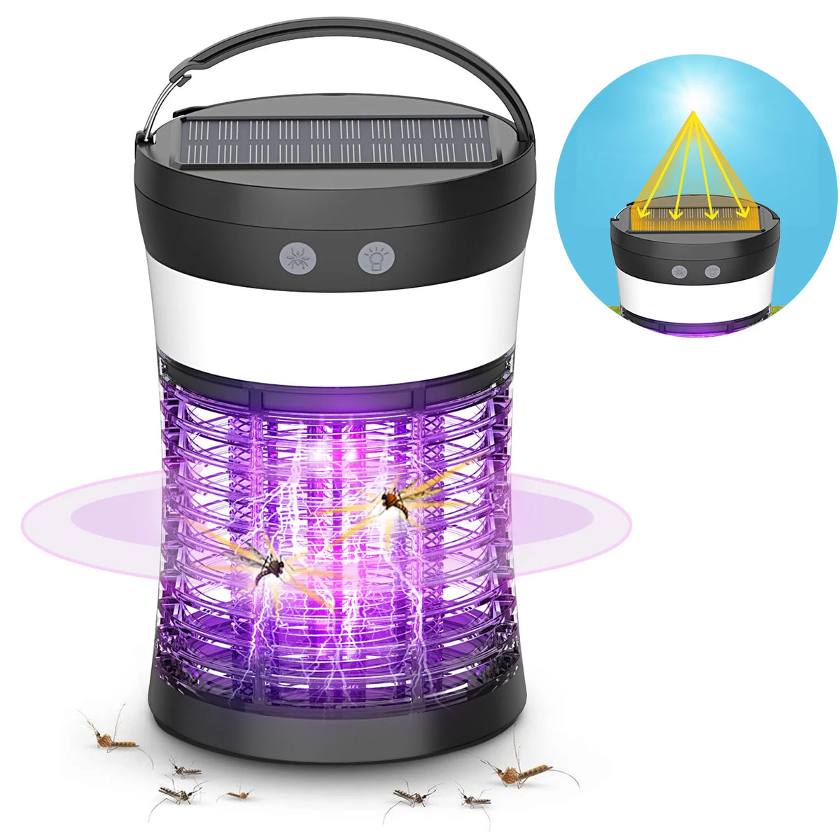 Rechargeable Solar Bug Zapper For Indoor Outdoor 3000V Insect Killer
