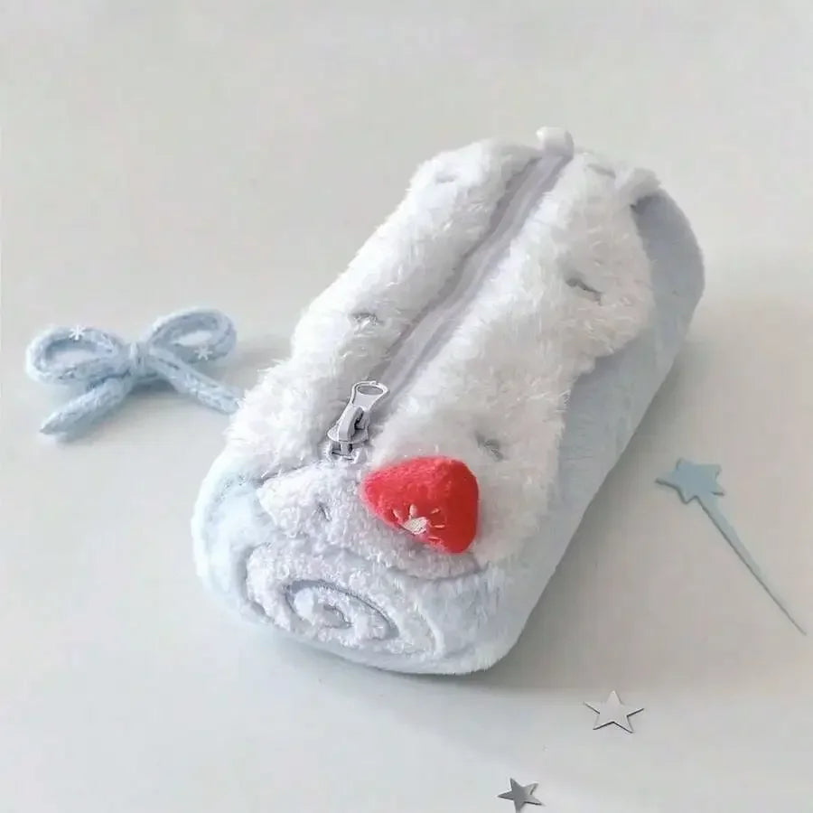 Cute Swiss Roll Plush Pencil Case Large Capacity Storage Bag For Students
