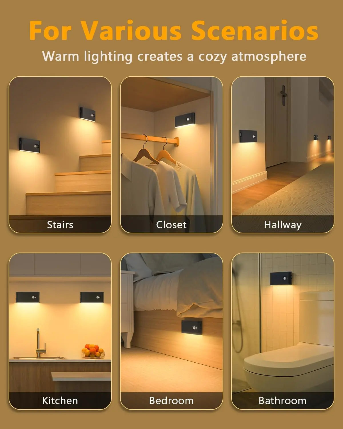 Motion Sensor Wireless Stair Lights Indoor Battery Rechargeable Night Lights for Stairway Hallway Kitchen Cabinet Bedroom