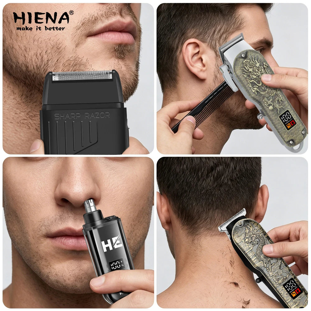 HIENA 5pcs Professional Hair Clippers for Men, Cordless Barber Clippers with Precision Trimmer and Dual Foil Shaver,LED Display, Electric Hair Cutting Machine, Men’s Grooming Kit, Gift for Him (Bronze)