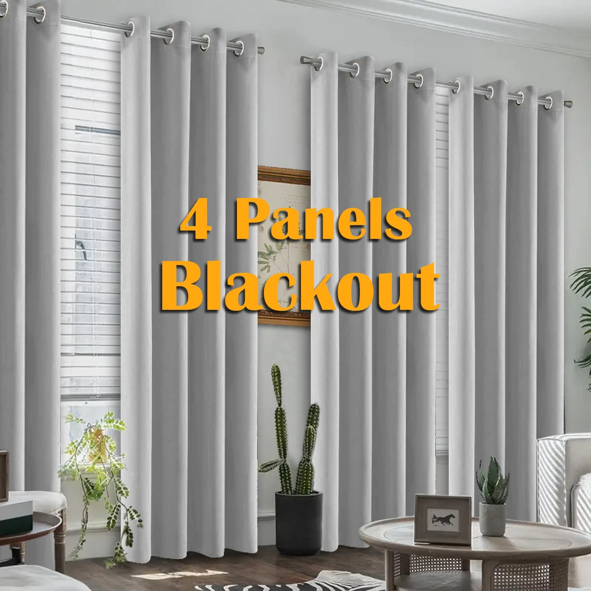 4 Panels Blackout Curtains Heat Insulated Grommet Polyester Darkening Set