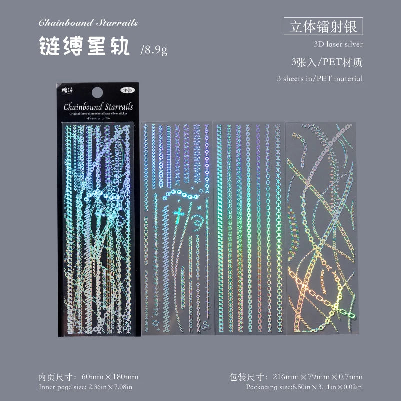 3 Pack Kawaii PET Laser Silver Sticker Set DIY Decorative Scrapbook Gift