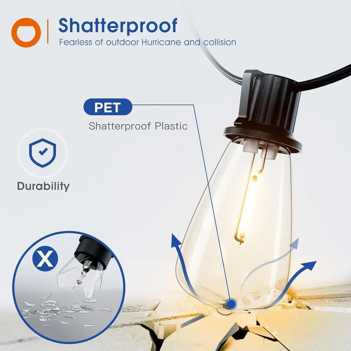 Waterproof 150 Ft Led Outdoor String Lights Shatterproof Bulbs