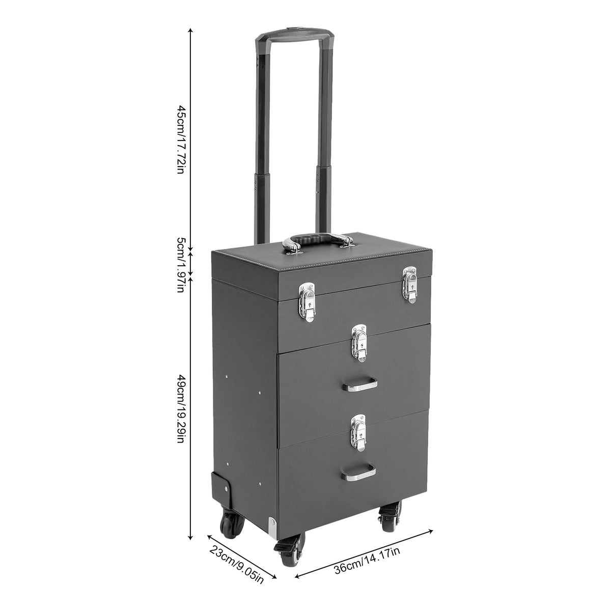 Rolling Makeup Train Case with 3 Trays and Universal Wheels for Makeup Artists