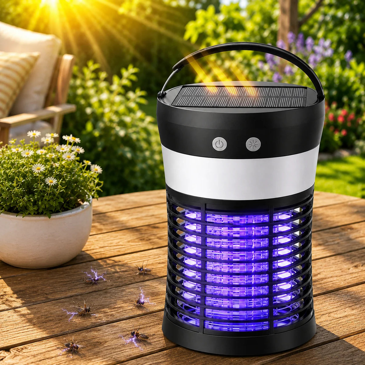 Rechargeable Solar Bug Zapper For Indoor Outdoor 3000V Insect Killer