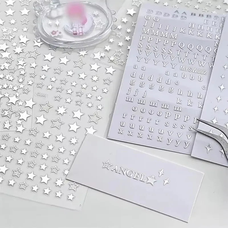 3Pcs Silver Laser Cut Stars Stickers For Kpop Toploader Photocard Decoration