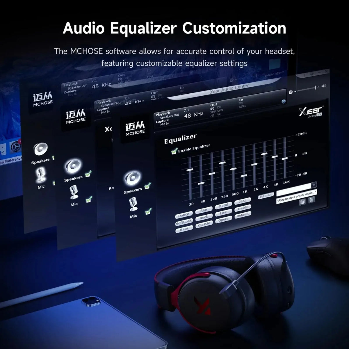 MCHOSE V9 Pro Wireless Gaming Headset 7.1Surround Sound Headphones Noise Canceling Mic Low Latency Lightweight for PS5 PC SWITCH