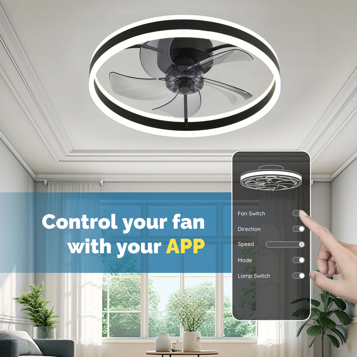 Flush Mount Ceiling Fan 19.7 Inch With Remote Control And Dimmable Led