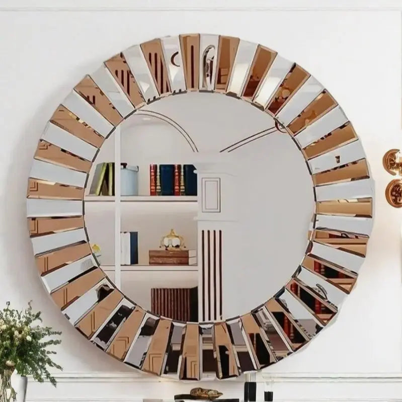 60cm 80cm Round Starburst Wall Mirror Tawny Decorative Home Accent Wall Art
