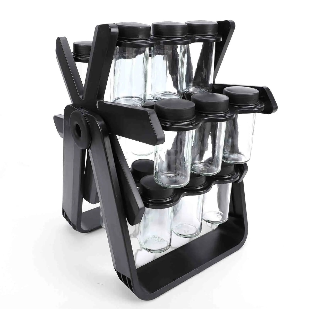 18 Jar Glass Spice Rack Rotating Carousel With Labels And Funnel Kitchen