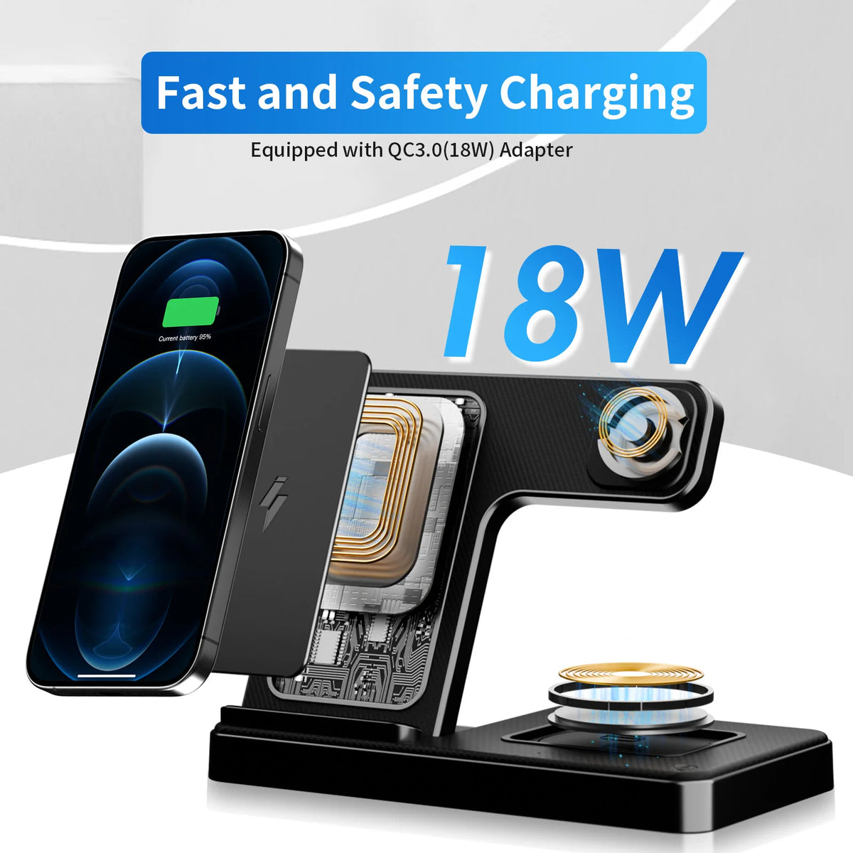 3 In 1 Magnetic Wireless Charger 18W Fast Foldable For Iphone Watch AirPods