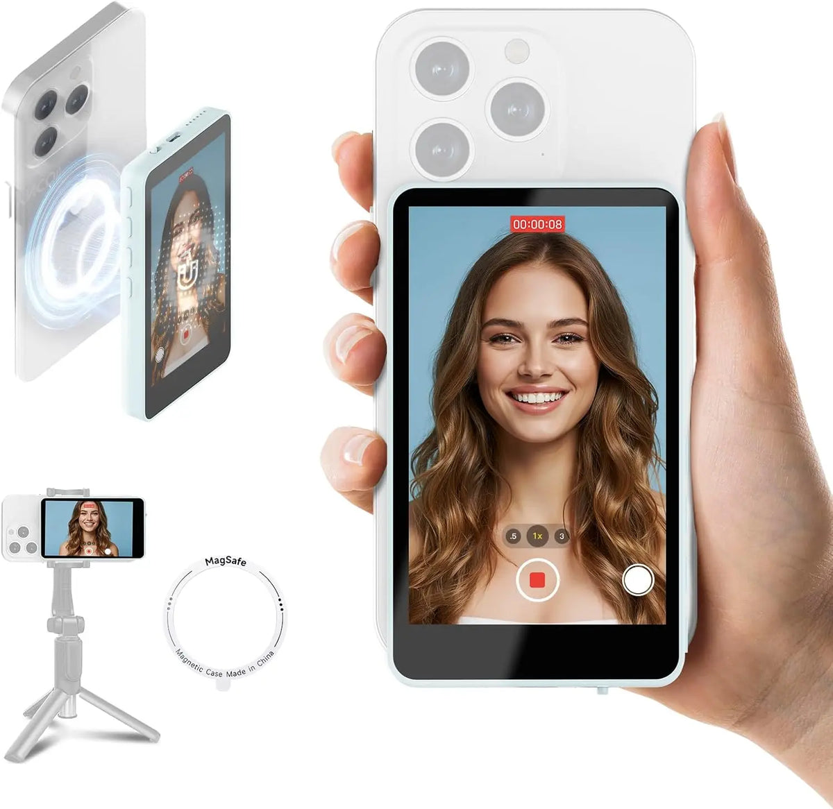 SYNCO XView M4 - 4 Inch Magnetic Vlog Selfie Monitor Screen P2P Wireless Connection Bluetooth Remote Control - No WiFi Needed Portable Rear Camera Viewfinder Compatible with iPhone Smartphone Ideal for Outdoor Vlog Shooting L