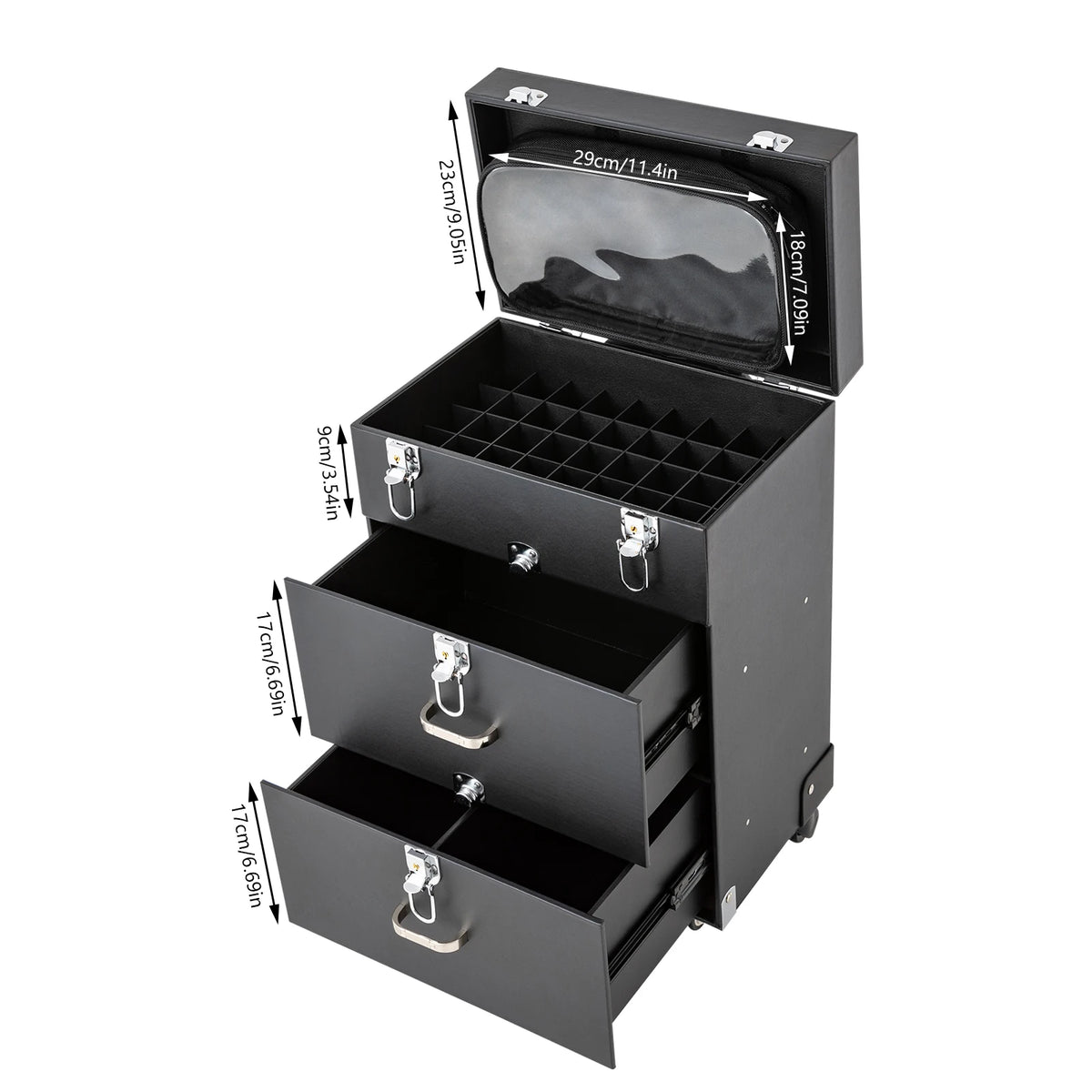 Rolling Makeup Train Case with 3 Trays and Universal Wheels for Makeup Artists