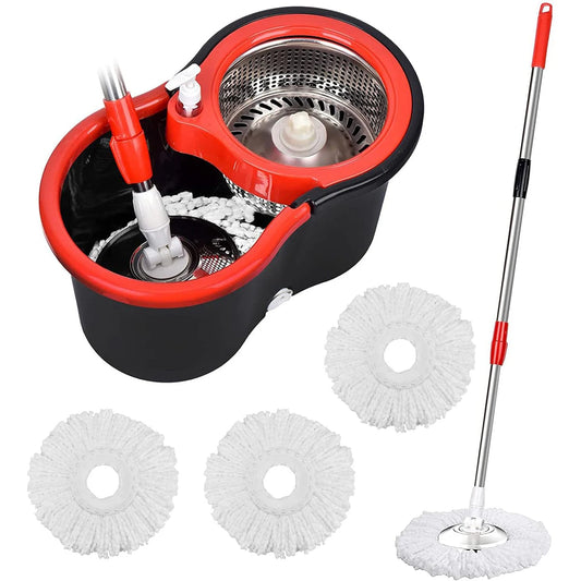 360 Spin Mop Bucket With 3 Microfiber Heads And Stainless Wring Basket