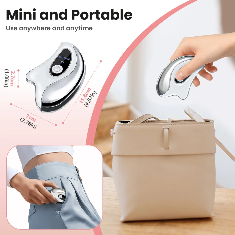Electric Gua Sha Face Massager with Heated Vibration Double Chin Skin Lifting & Firming Tool Facial Scraping Device