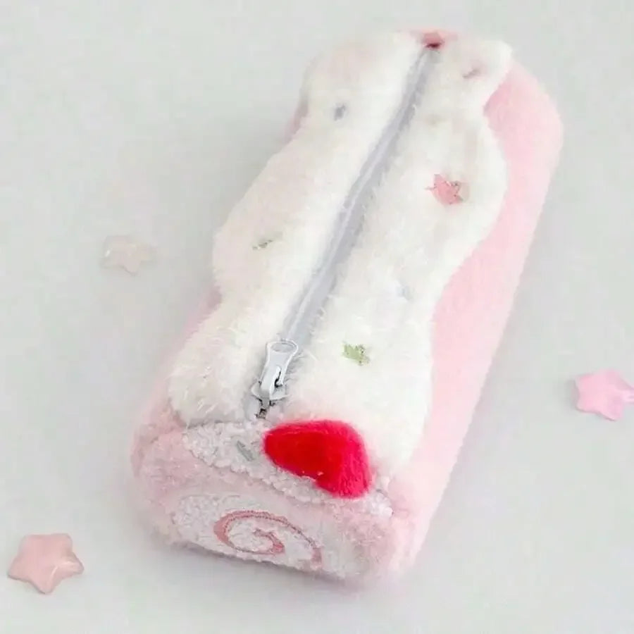 Cute Swiss Roll Plush Pencil Case Large Capacity Storage Bag For Students
